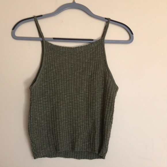 Bear Dance Tops - Square neck green crop tank